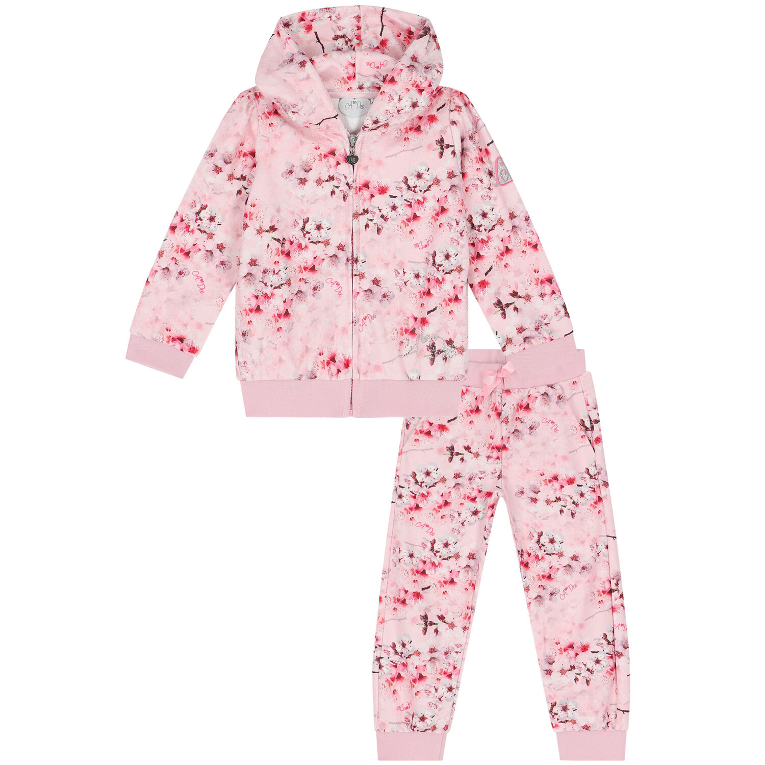 Girls Pink Floral Tracksuit, 1, hi-res