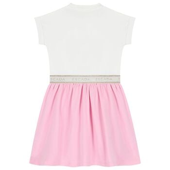 Girls White & Pink Logo Dress