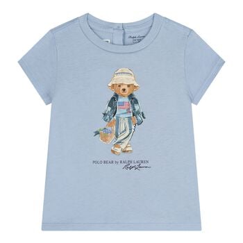 Baby Girls Blue Teddy Bear T-Shirt