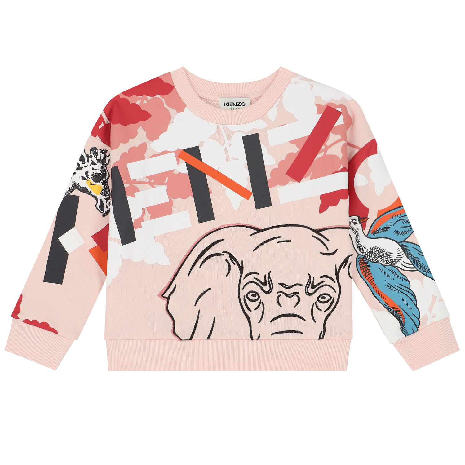 سويت شيرت بالشعار باللون الوردى للبنات, 1, hi-res