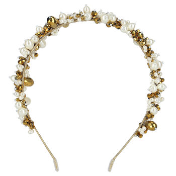 Girls White & Gold Embellished Pearl & Crystal Headband