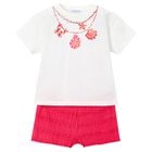 Girls White & Pink Shorts Set, 2, hi-res