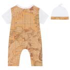 White & Beige Geo Map Baby Romper Set, 1, hi-res