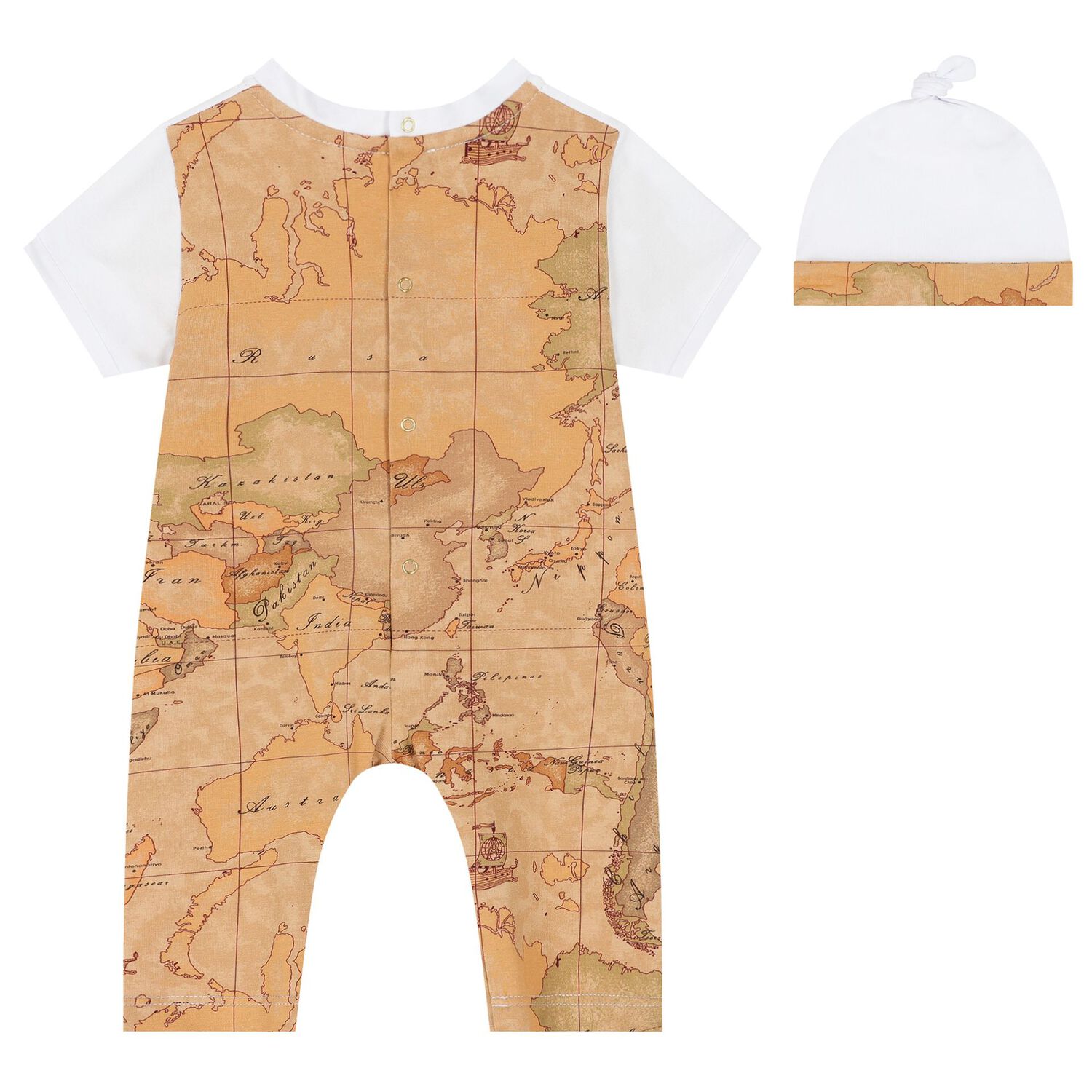 White & Beige Geo Map Baby Romper Set, 1, hi-res image number null