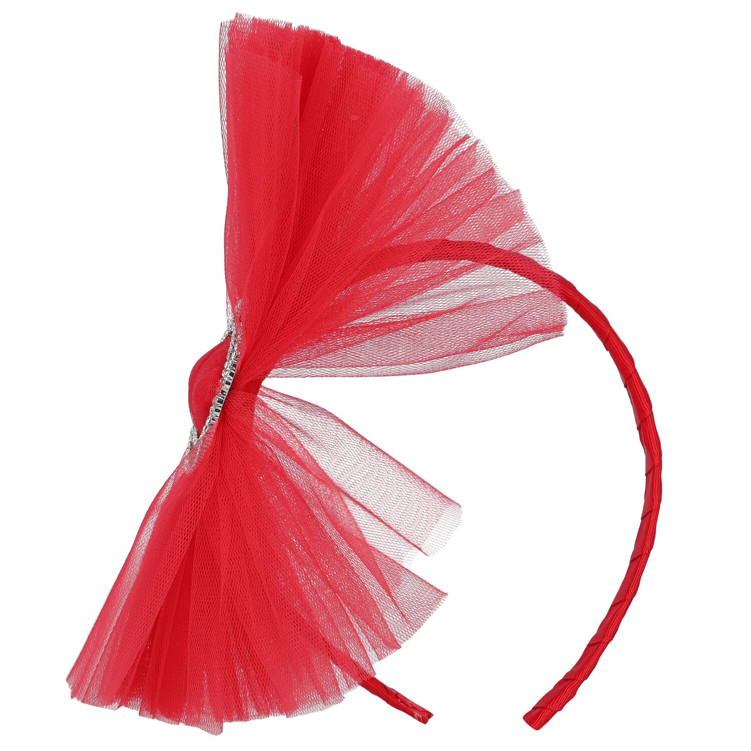 Girls Red Tulle Bow Headband, 1, hi-res image number null