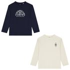 Boys Navy Blue & White Long Sleeve Top ( 2-Pack ), 1, hi-res
