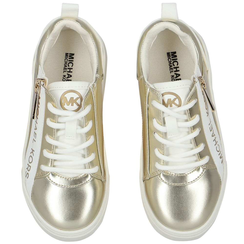 MICHAEL KORS Girls Gold Logo Trainers | Junior Couture