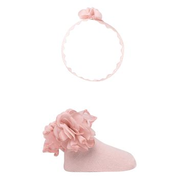 Baby Girls Pink Headband & Socks Set