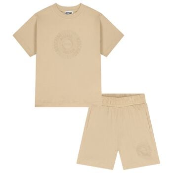 Boys Beige Logo Shorts Set
