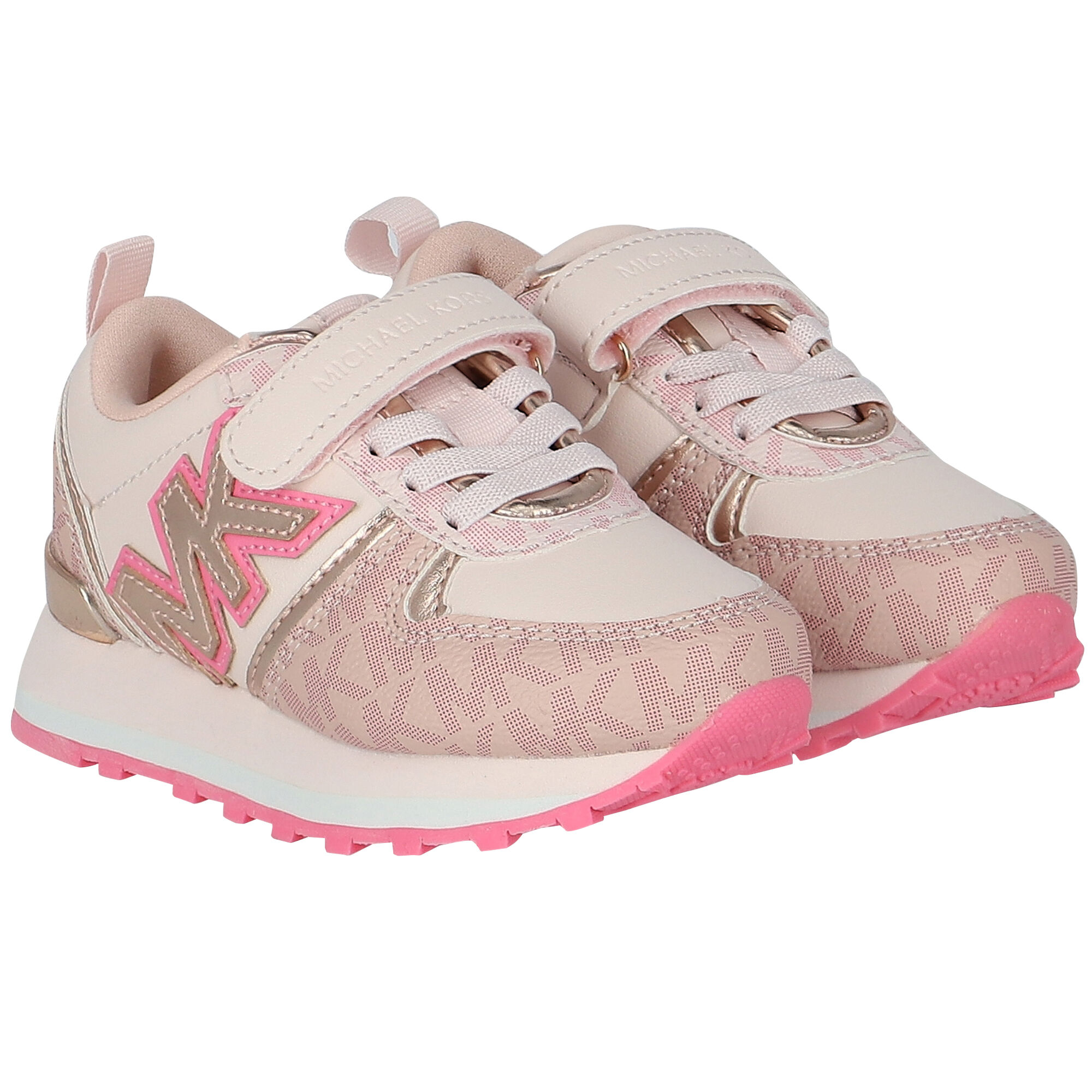 MICHAEL KORS Girls Pink Gold Logo Trainers Junior Couture