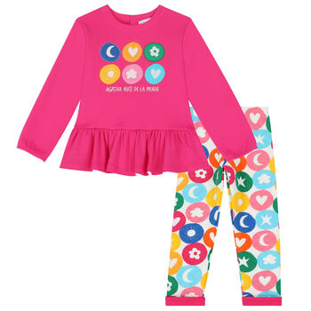 Younger Girls Pink & Ivory Trousers Set