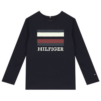 Boys Navy Blue Logo Long Sleeve Top