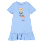 Girls Blue Bear Logo Dress, 2, hi-res