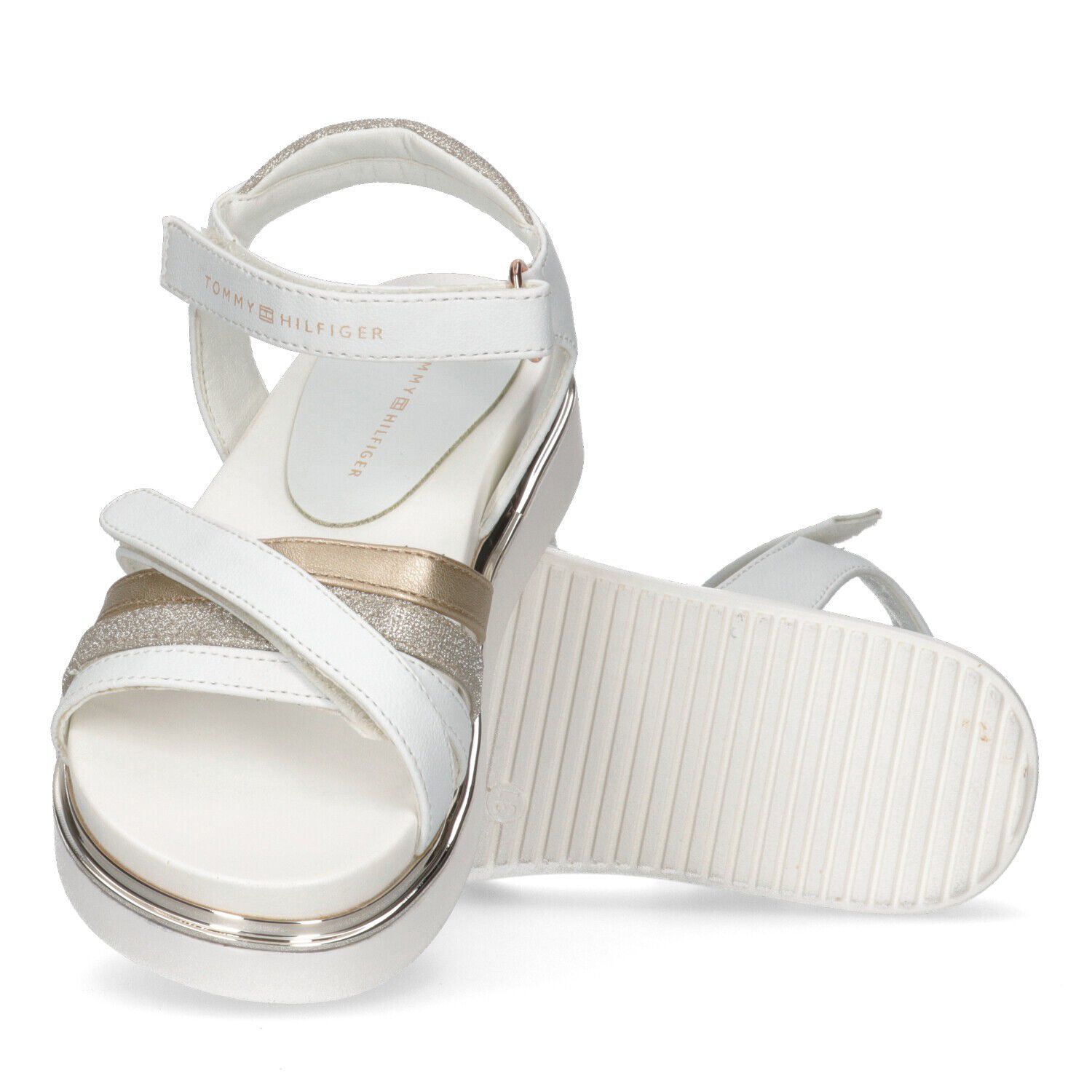 Girls White & Gold Logo Sandals, 1, hi-res image number null