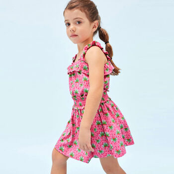 Girls Pink Palm Tree Skirt Set (3 Piece)