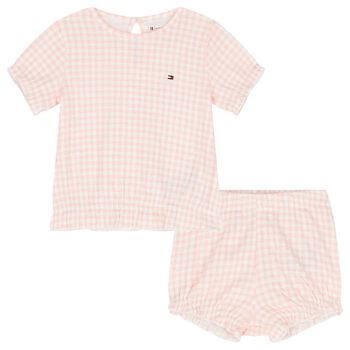 Baby Girls Pink Logo Gingham Shorts Set