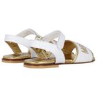 Girls White & Gold Leather Logo Sandals, 1, hi-res