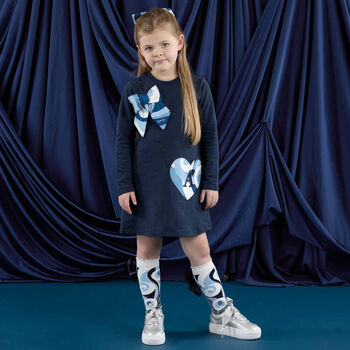 Girls Navy Blue Swirl Dress