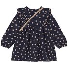 Younger Girls Navy Blue Polka Dots Dress Set, 1, hi-res