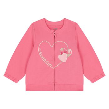 Younger Girls Pink Heart Zip Up Top