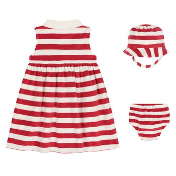 Baby Girls Ivory & Red Striped Dress Set