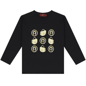 Girls Black Logo Long Sleeve Top