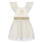 Younger Girls Ivory Logo Tulle Dress, 1, hi-res