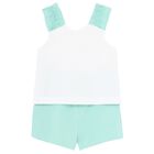 Younger Girls White & Aqua Shorts Set, 2, hi-res
