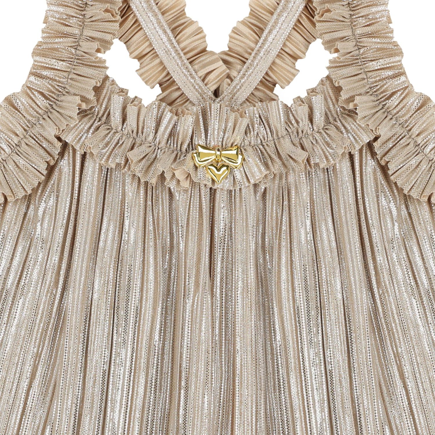 Girls Gold Metallic Pleated Top, 1, hi-res