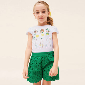Girls White & Yellow Sequin T-Shirt