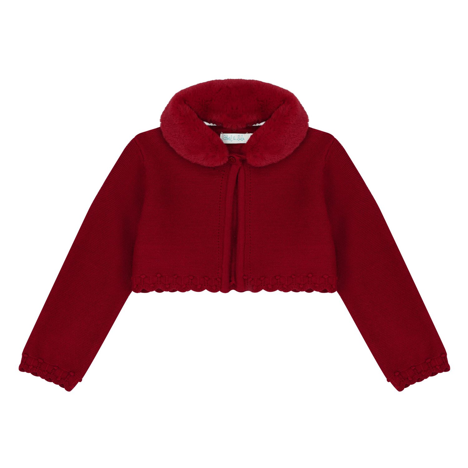 Baby Girls Red Faux Fur Cardigan, 1, hi-res