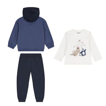 Younger Boys Ivory & Navy Blue Bear Tracksuit Set (3 Piece)