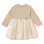 Younger Girls Beige & Ivory Tulle Dress, 2, hi-res