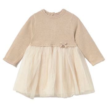 Younger Girls Beige & Ivory Tulle Dress