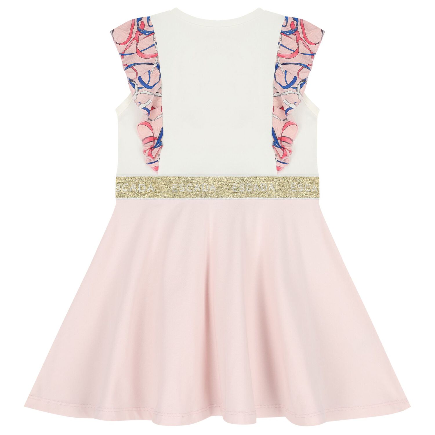 Girls Ivory & Pink Ruffled Dress, 2, hi-res