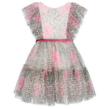 Girls Beige & Pink Rose Tulle Dress