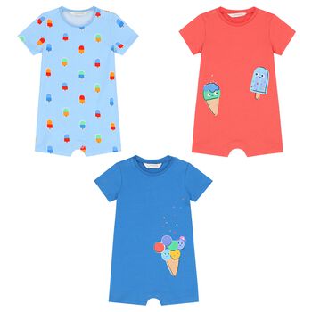 Baby Boys Red & Blue Rompers ( 3-Pack )