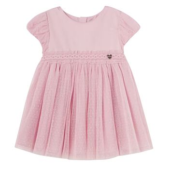 Younger Girls Pink Pleated Tulle Dress