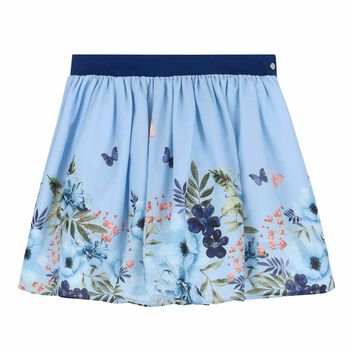 Girls Blue Floral Skirt