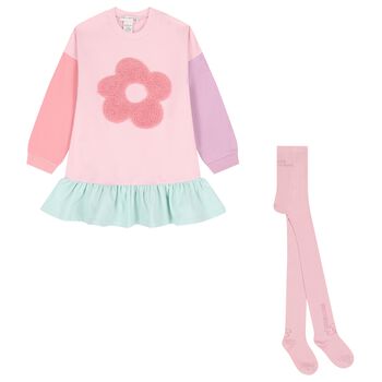 Girls Pink Flower Dress Set