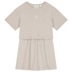 Girls Grey Logo Dress, 1, hi-res