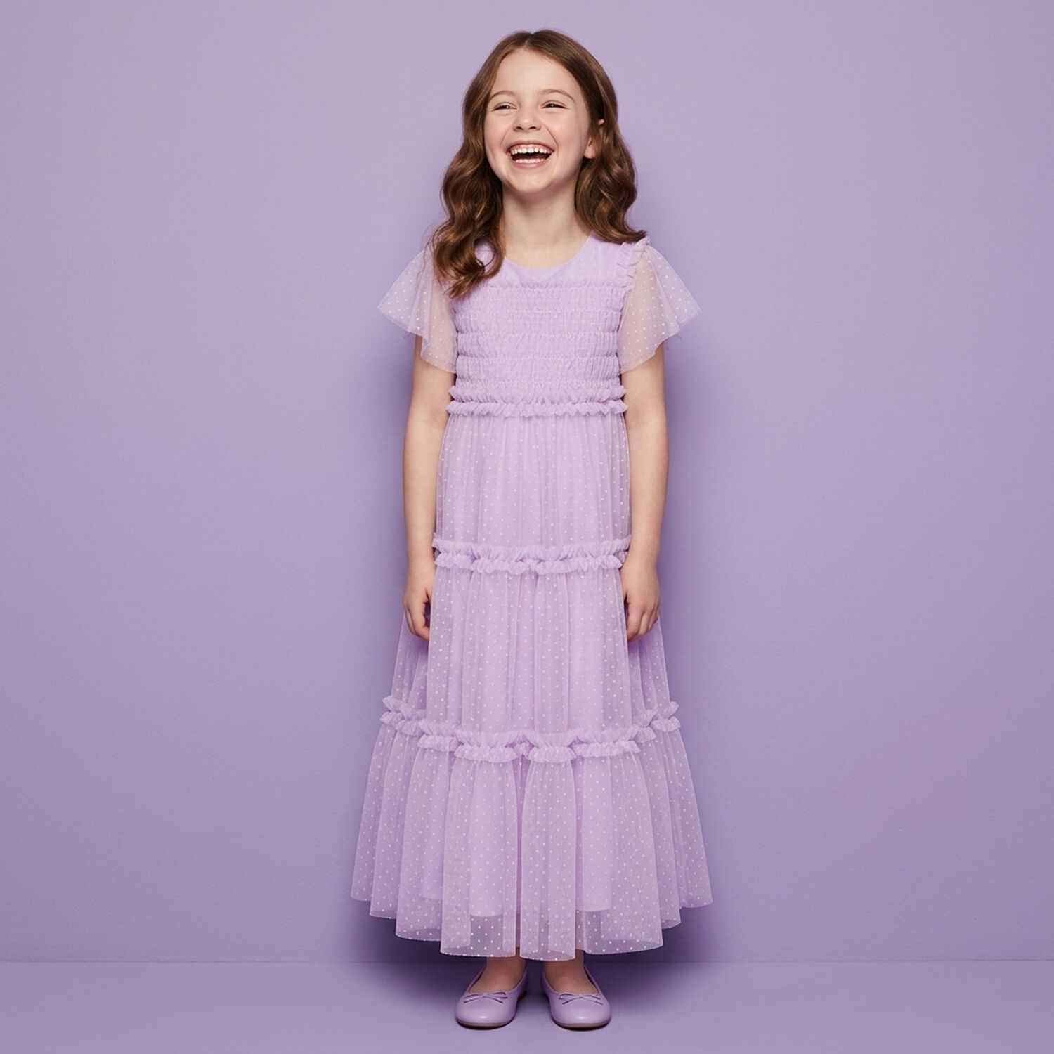 Girls Lilac Tulle Dress, 2, hi-res