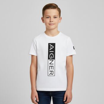 Boys White Logo T-Shirt, 4 Boys White Logo T-Shirt