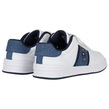 Boys White & Denim Blue Logo Trainers