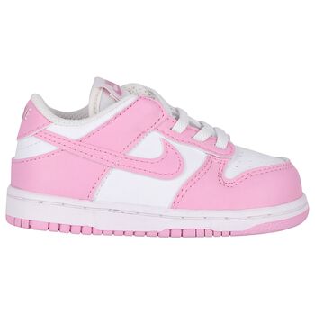 Younger Girls White & Pink Logo Dunk Low Trainers
