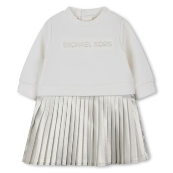 Younger Girls Ivory & Gold Pleated Dress