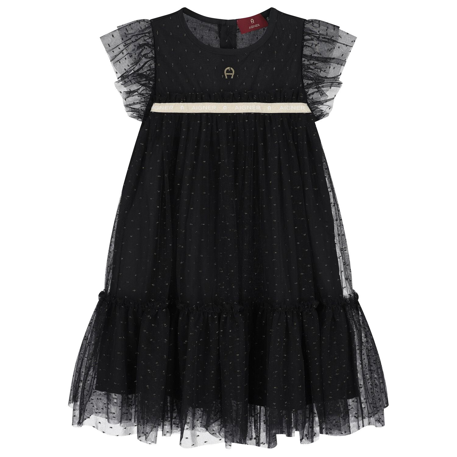 Girls Black & Gold Tulle Dress, 1, hi-res