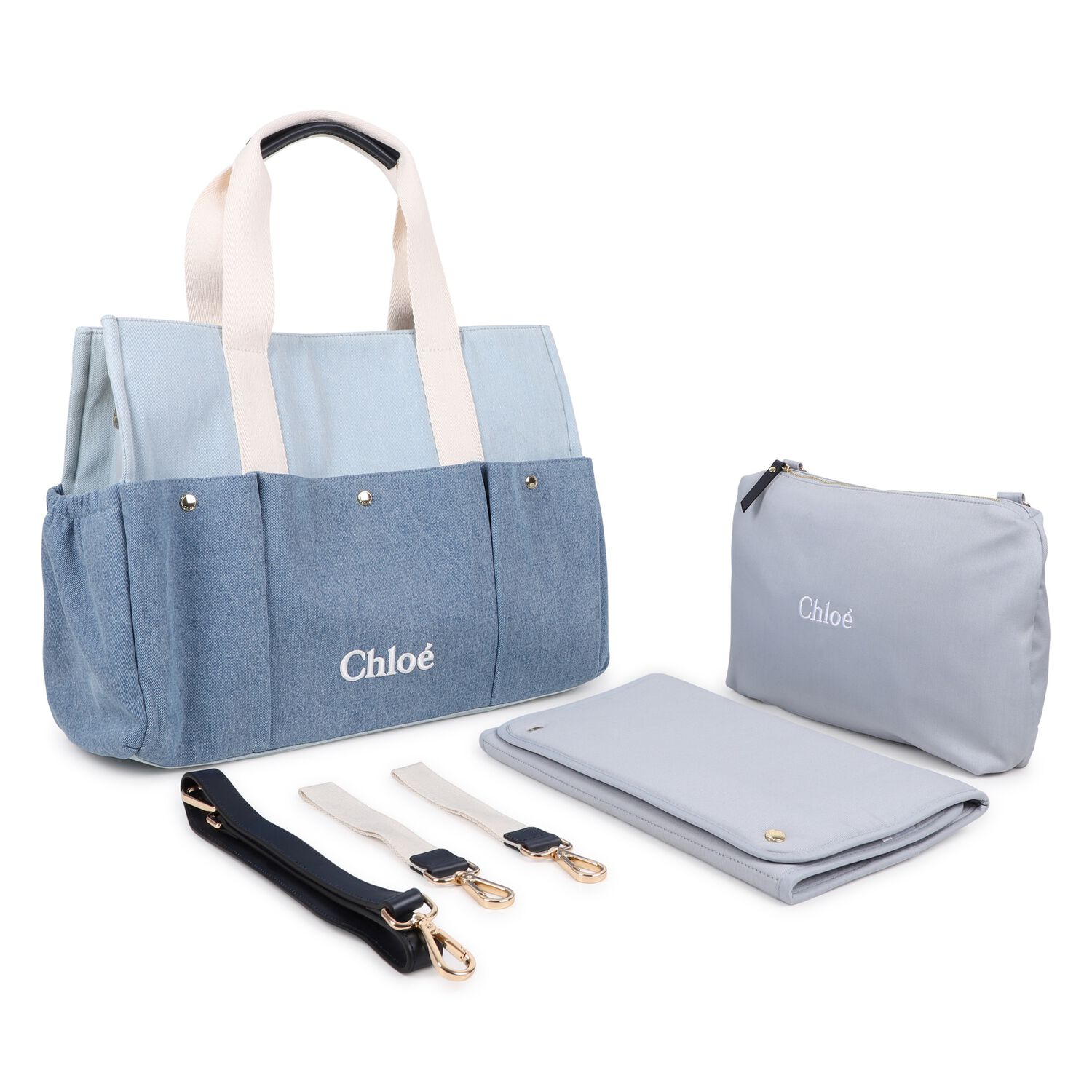 Blue Logo Denim Baby Changing Bag, 1, hi-res