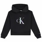 Girls Black Iridescent Logo Hoodie, 1, hi-res