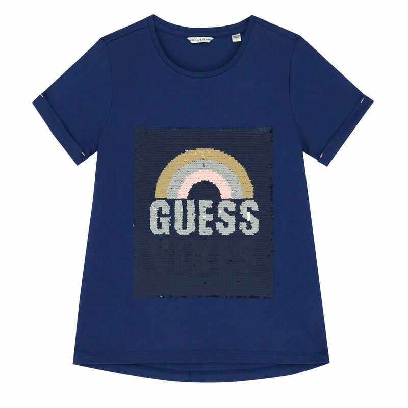 Guess Girls Navy Sequin Logo T Shirt Juniorcouture